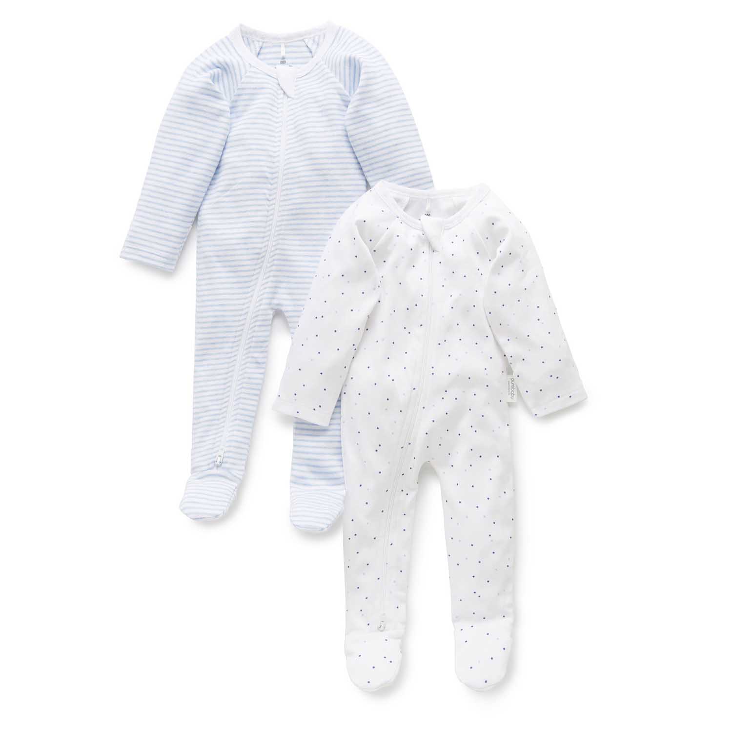 Purebaby 2 Pack Zip Growsuit